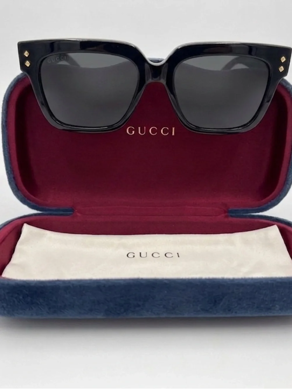 Gucci Black Square Sunglasses with Gold Stud Accents